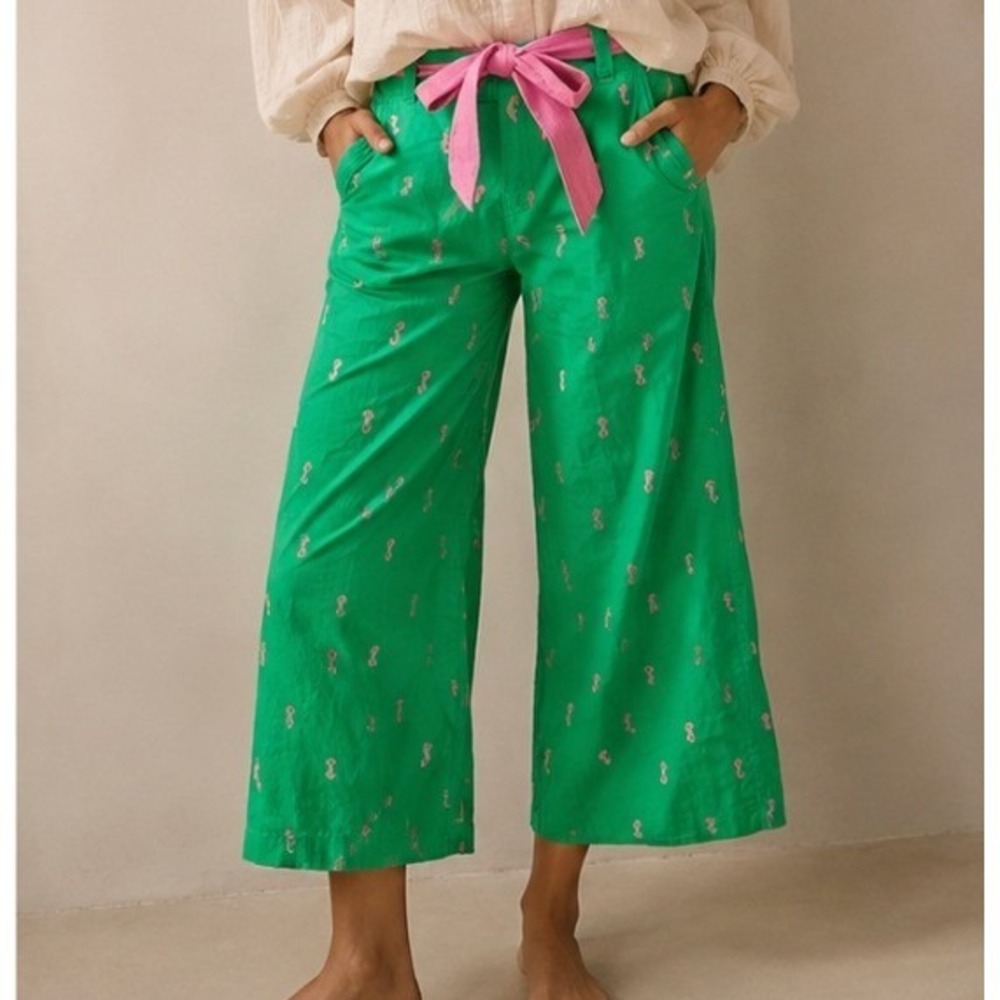 Lilly Pulitzer Corduroy Pants Seahorse Embroidered 4 Green Pink Preppy Capri Y2K